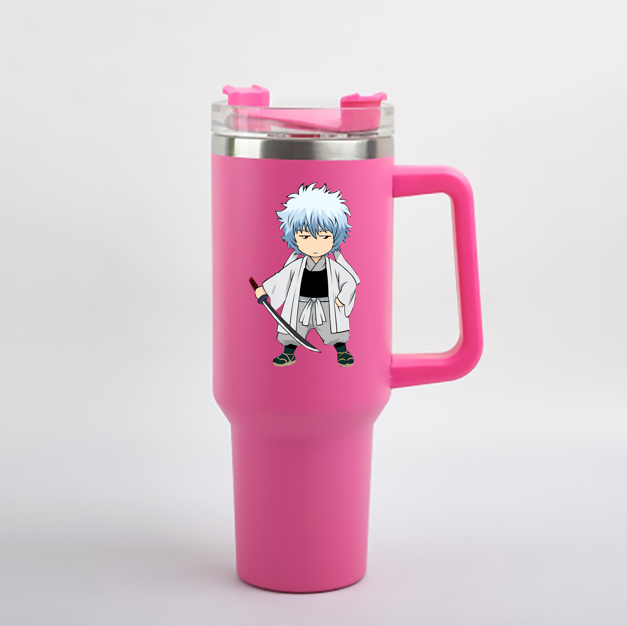 （画像用） ぎんたま 坂田銀時（さかたぎんとき） 神楽 志村新八（しむら しんぱち） GINTAMA Sakata Gintoki Kagura Shimura Shinpachi 1200mL車用タンブラー - クリスタルステッカー（プラスチックストロー付き）